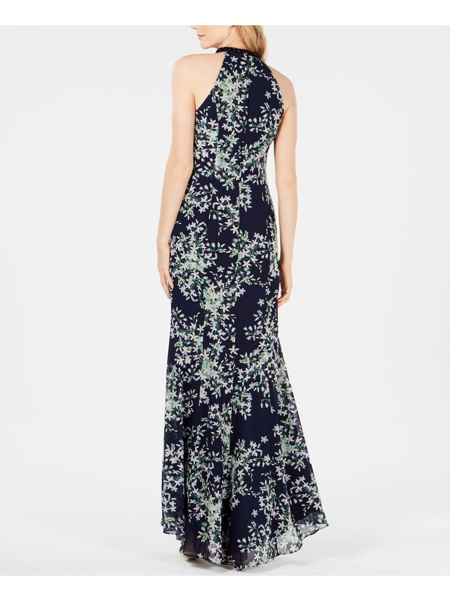 calvin klein women's halter neck gown with draped front & beading