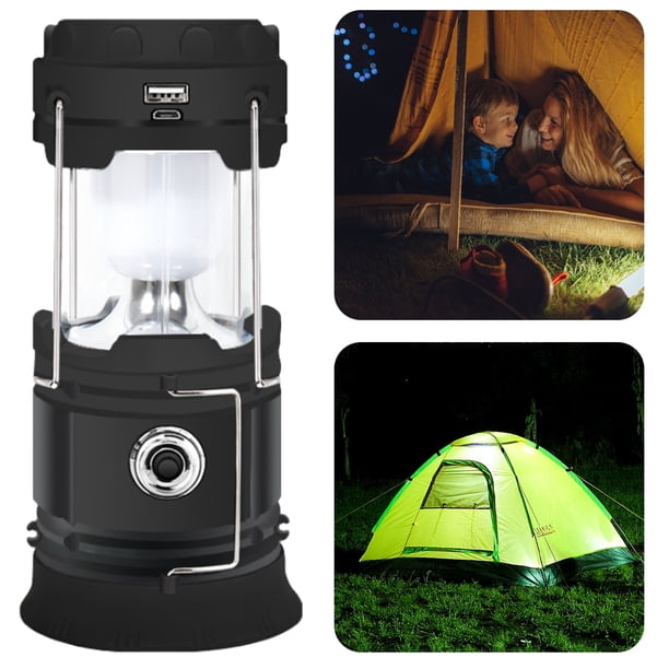 Linterna Camping Portátil FLhrweasw con LED Solar para Uso en Exteriores Negro
