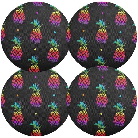 

Tangkunup Pineapple Round Placemats Set of 6 Waterproof Non-Slip Washable Table Mats for Kitchen Holiday Party Decor 15.4 Inch