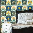 thumbnail image 2 of Mexican Talavera Peel and Stick Wallpaper Floral Star Tile Blue Yellow Scandinavian Folk Wall Mural 23.6in x 9.8ft Self Adhesive Removable Wall Paper Renter Friendly Wallpaper for Bedroom, 2 of 8