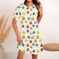 thumbnail image 2 of Vestido Corto para las Mujeres Cuello Redondo Manga Corta Impresa Suéter, Moda Casual Estilo Línea, 2 of 9