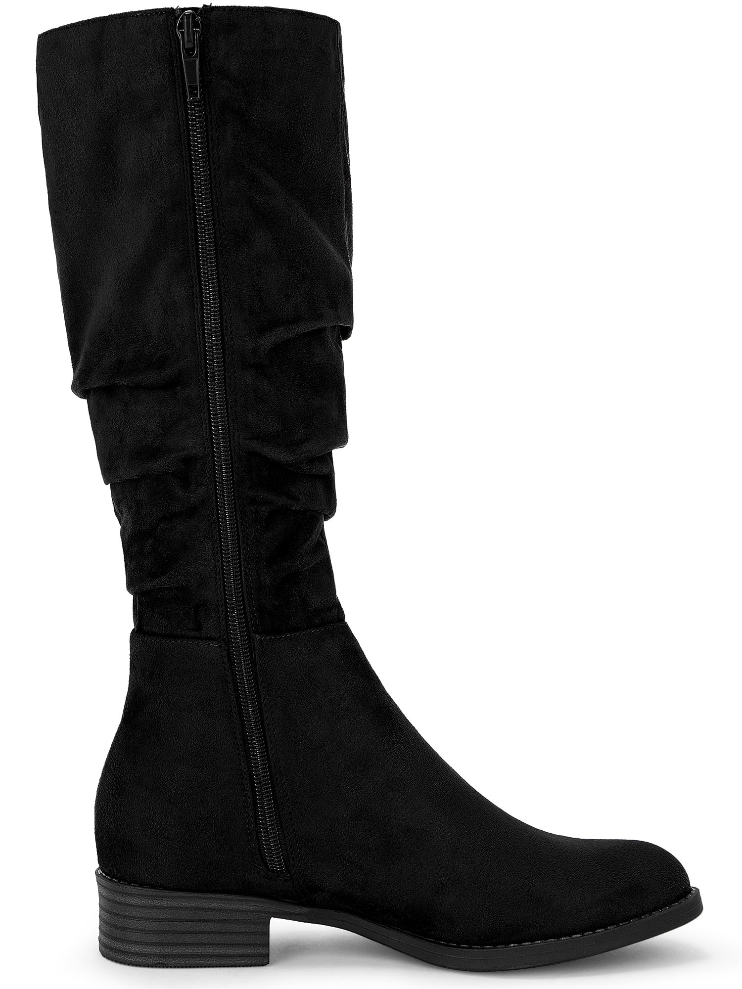 DARING DIVA Women's Round Toe Slouches Block Heels Knee High Boots Black 6