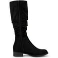 thumbnail image 3 of BLISSFUL STEP Women's Slouch Knee High Boots Round Toe Low Block Heel Faux Suede Boots Black 7, 3 of 7