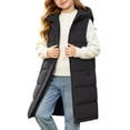 thumbnail image 2 of hotojiny Kids Long Puffer Vest Girls Boys Quilted Hooded Sleeveless Coat Thicken Button down Zip up Padded Outerwear Vests(Black,10-11 Years), 2 of 9