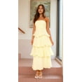 thumbnail image 4 of Women Summer Strapless Maxi Dress Ruffle Tiered Solid Backless Smocked Elegant Flowy Beach Long Dresses Yellow M, 4 of 8