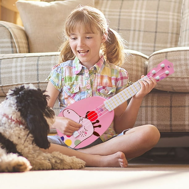 Mini Ukelele Guitarra de juguete - Instrumento musical de plástico de 36 cm con 4 cuerdas • Juguete musical para educación temprana para niños • Ligero y portátil • Regalo de cumpleaños de Navidad