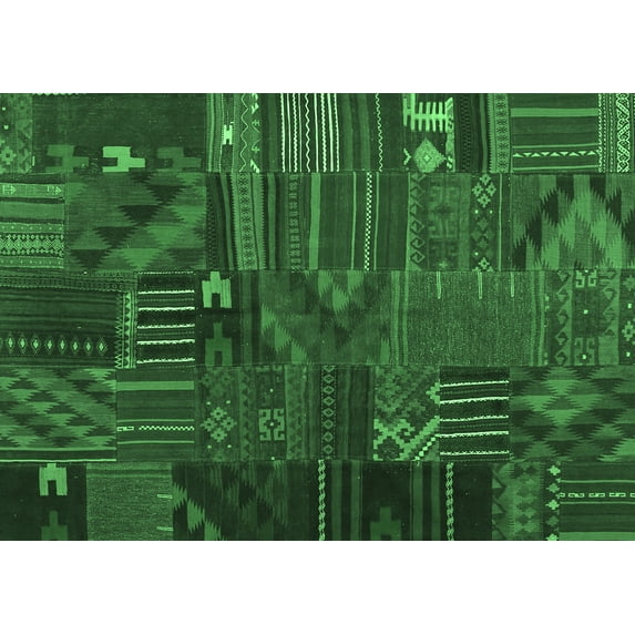 Ahgly Company Indoor Rectangle Patchwork Emerald Green Transitional Area Rugs, 2' x 4'