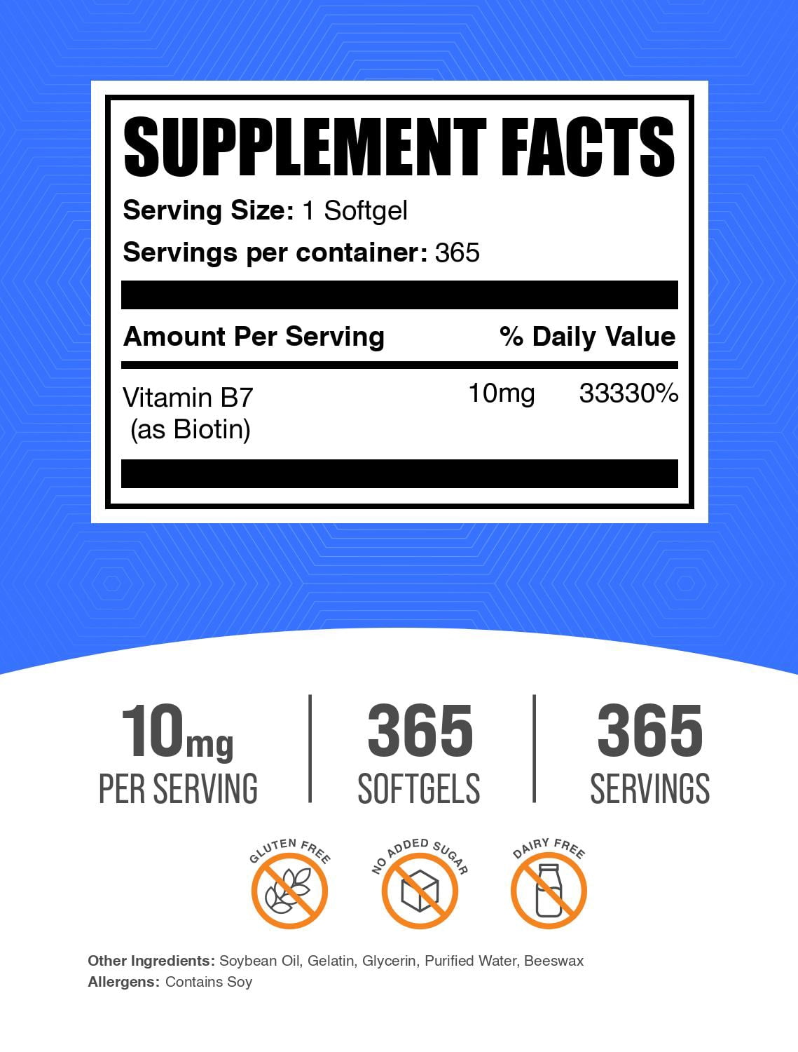 BulkSupplements Biotin Softgels - Vitamin B7, Metabolism, 10 mg, 365 Softgels