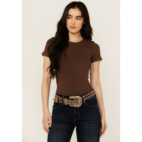 Shyanne Women's Crocodile Print Rhinestone Belt Brown M L