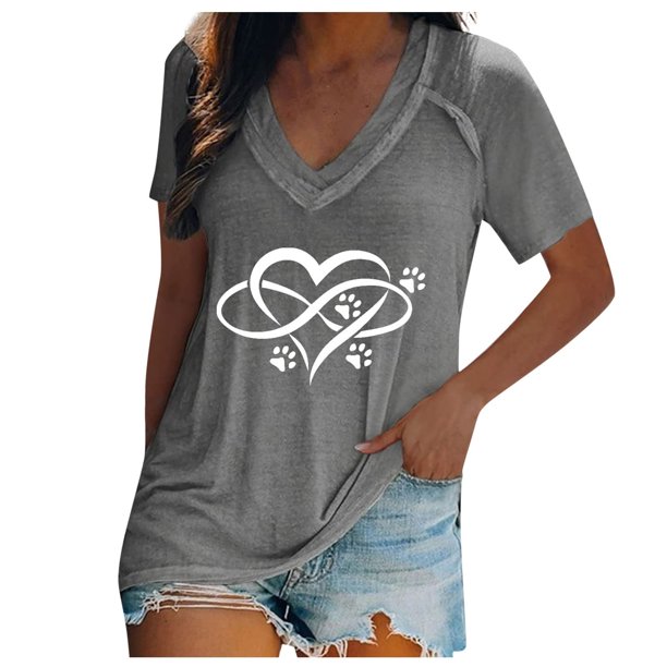 Blusa de manga corta con cuello en V informal para mujer a la moda, camisetas de verano Fridja ghk6361