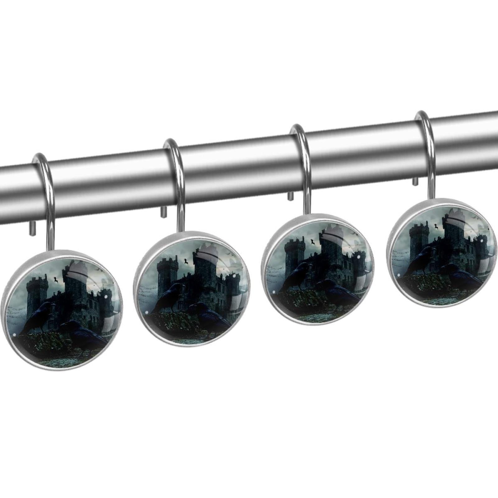 Black Crows Before Castle Shower Curtain Hooks Round Crystal Glass, Set of 12 Shower Curtain Rings - Shower Hooks for Curtain Shower Rings