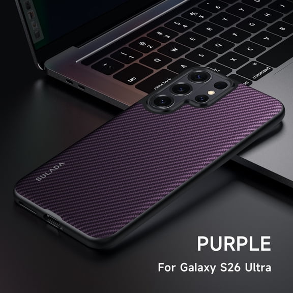 TECH CIRCLE Back Cover for Samsung Galaxy S26 Ultra Slim Carbon Fiber Hard PC Case Support Magnetic Charging Shock-Resistant Protective Case,Purple