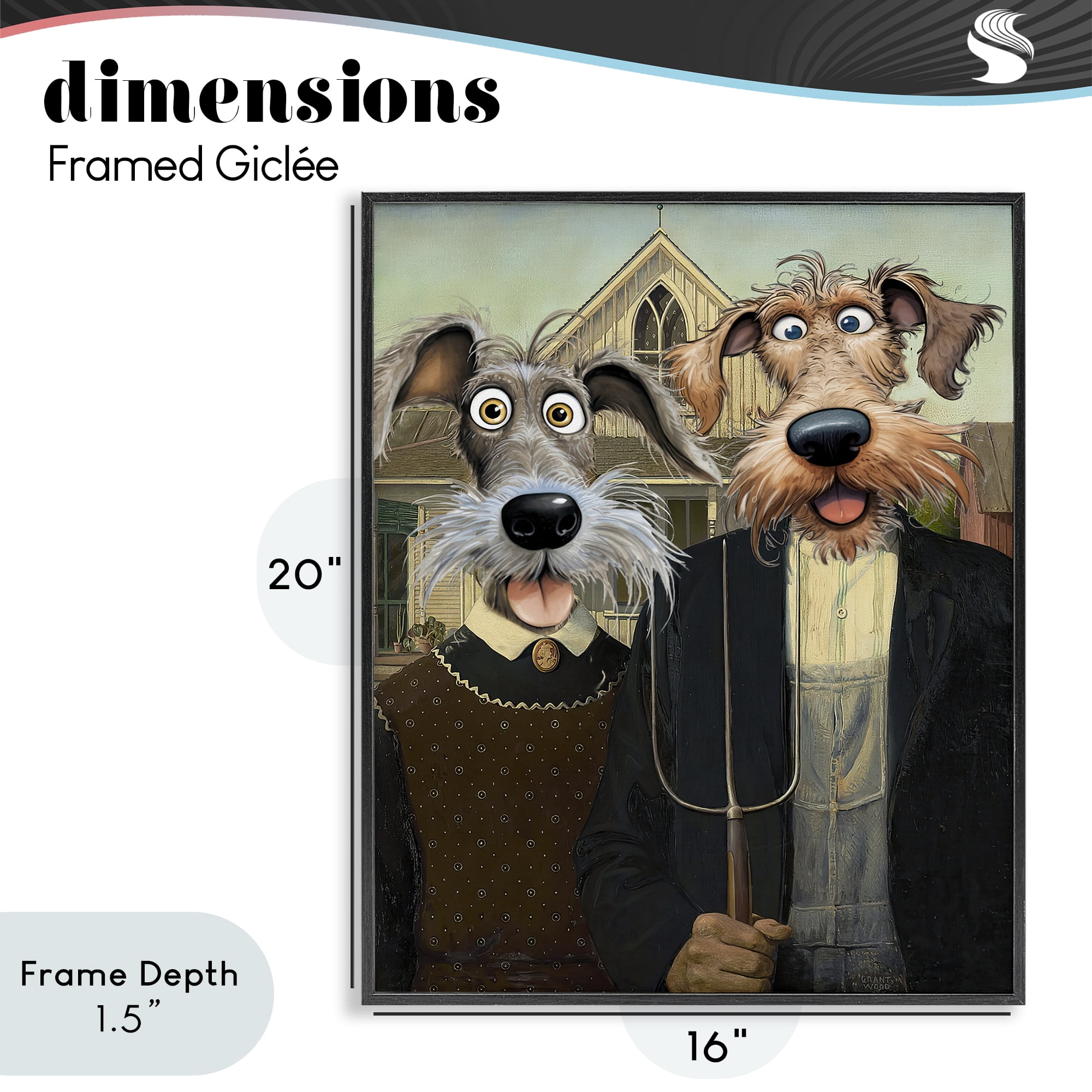 Stupell Industries American Gothic Pups Black Framed Giclee Art, design by Tina LeCour