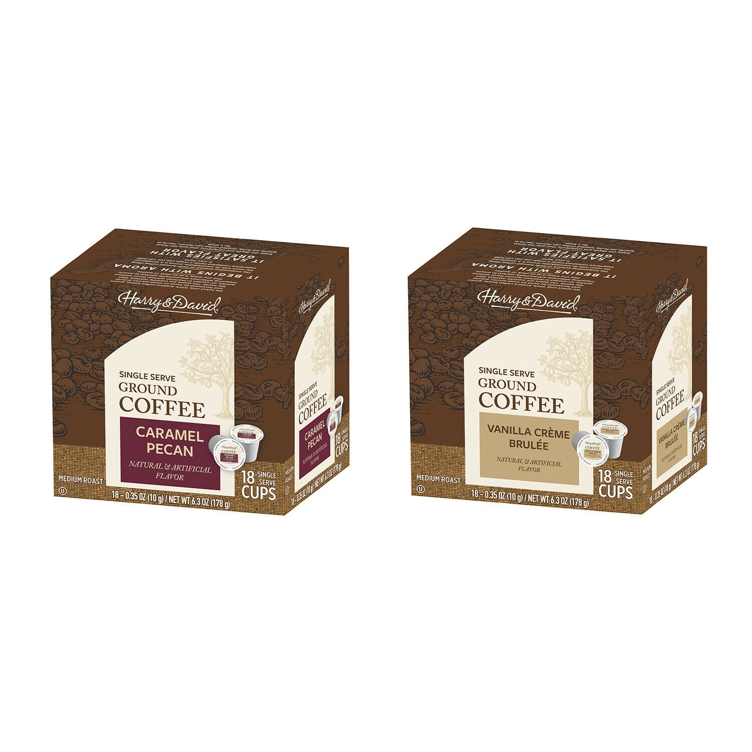 Harry & David Coffee Combo, Caramel Pecan, Vanilla Creme Brulee 2/18 Ct