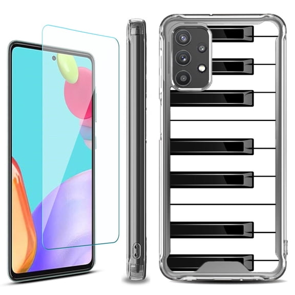 Shockproof Bumper Phone Case for Samsung Galaxy A53 5G, with Tempered Glass Screen Protector, by OneToughShield ® - Piano Design