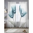 thumbnail image 4 of Sheer Curtain Panels Teal Green Tulip Rod Pocket Voile Window Curtains Plant Floral Window Treatments Ligh Filtering Privacy Curtain Drapes for Bedroom Living Room 2 Panel Set 84 Inch Length,, 4 of 9