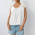 thumbnail image 6 of Samickarr Summer Pleated Shirts for Women Trendy Lace Short Sleeve Round Neck Pullover Tops Soft Breathable Blouse Casual Loose Shirts, 6 of 9