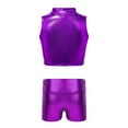thumbnail image 2 of YONGHS Kids Girls 2 Piece Dance Outfits Shiny Crop Top Sports Bra with Shorts Set Gymnastics Leotard Purple 8, 2 of 5