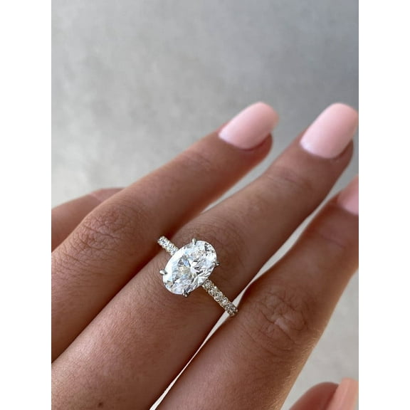 Solitaire Jewels 3.75CT Oval Moissanite Hidden Halo Engagement Ring For Women, 14K Yellow Gold