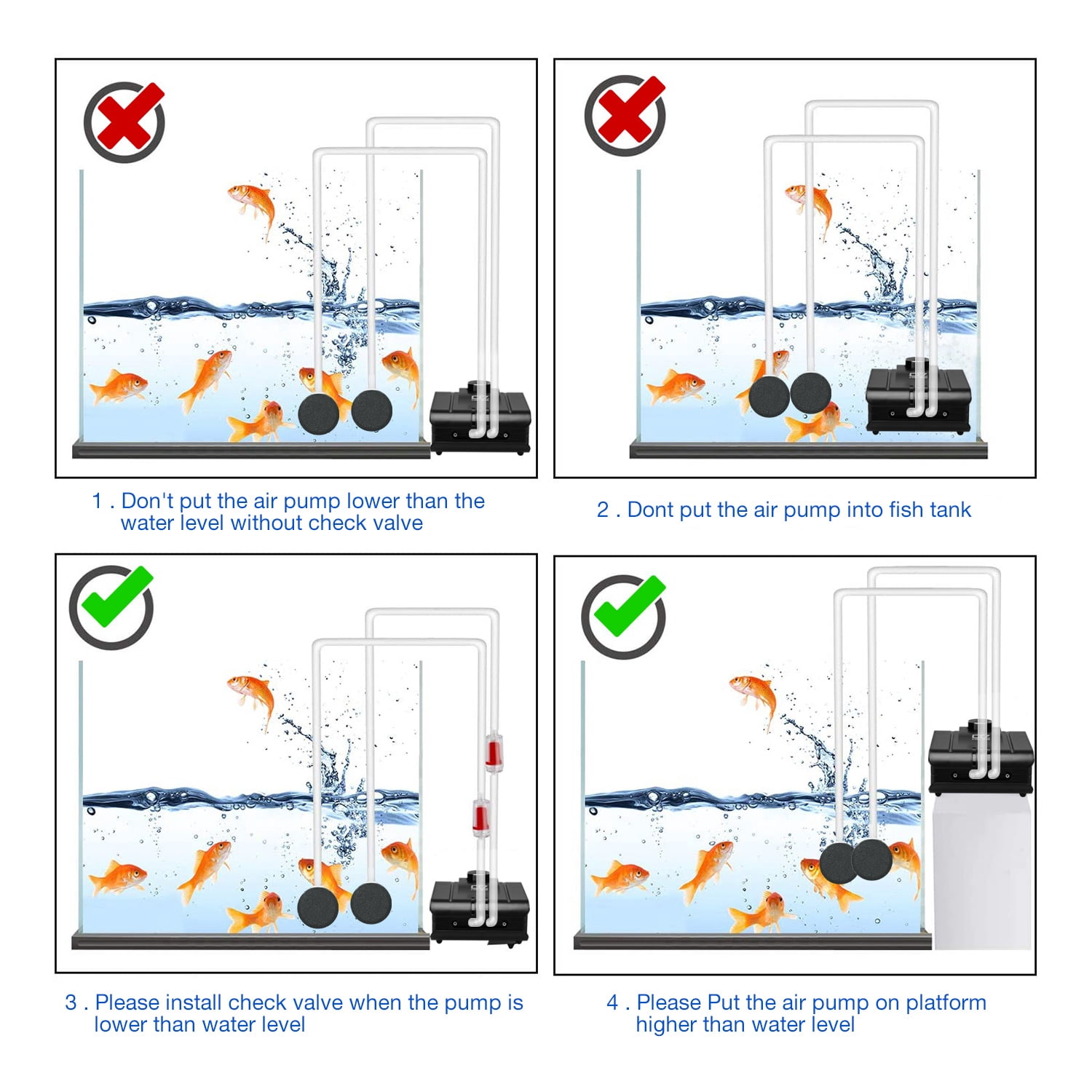 Lychee 300 Gallon 254GPH Aquarium Air Pump Four Outlet for Aquarium Fish Tank Ponds Black