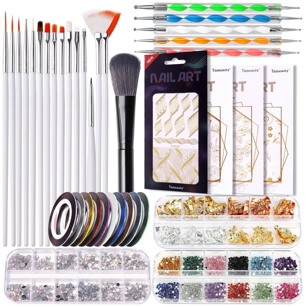 Juego de herramientas para decoración de uñas, pegatinas para decoración de uñas, accesorios para decoración de uñas, juego de pinceles para decoración de uñas con base plana y láminas