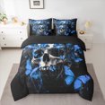 thumbnail image 2 of Manfei Halloween Skeleton 7pcs Bedding Comforter Set,Cute Butterflies Queen Bedding Sets,Dreamy Blue Black Queen Sheet Sets For Girls,Breathable Home Decor Reversible, 2 of 8