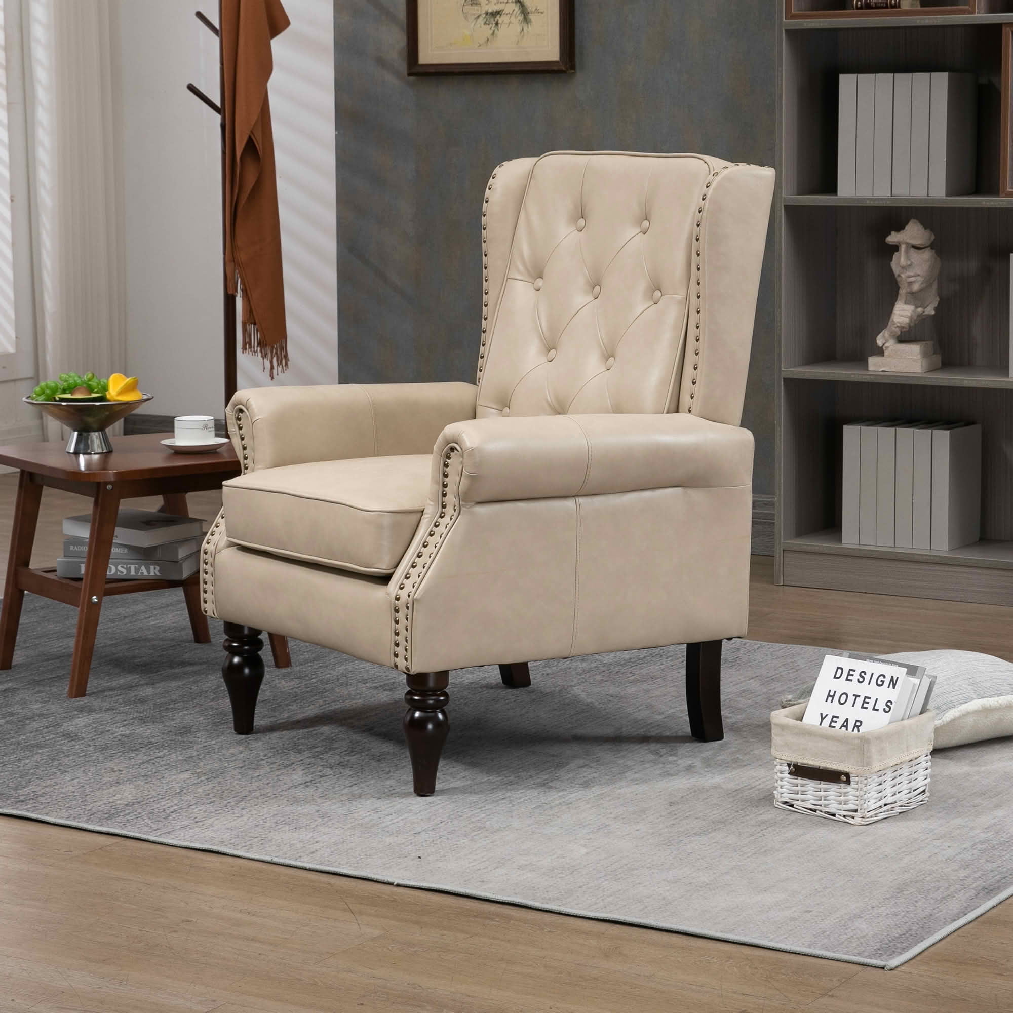 MAYEERTY 29.33-Inch PU Leather Wood Frame Accent Armchair, Modern Lounge Chair with Sturdy Rubber Wood Legs