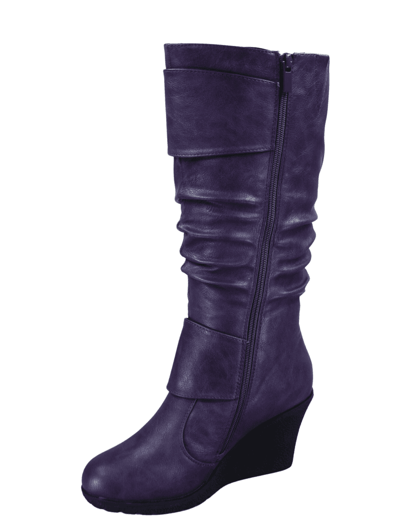 【MISCHIEF】22fw RHOMBUS WINTER BOOTS Women's Fashion Zip Knee High Boots Casual Wedge Heel Winter