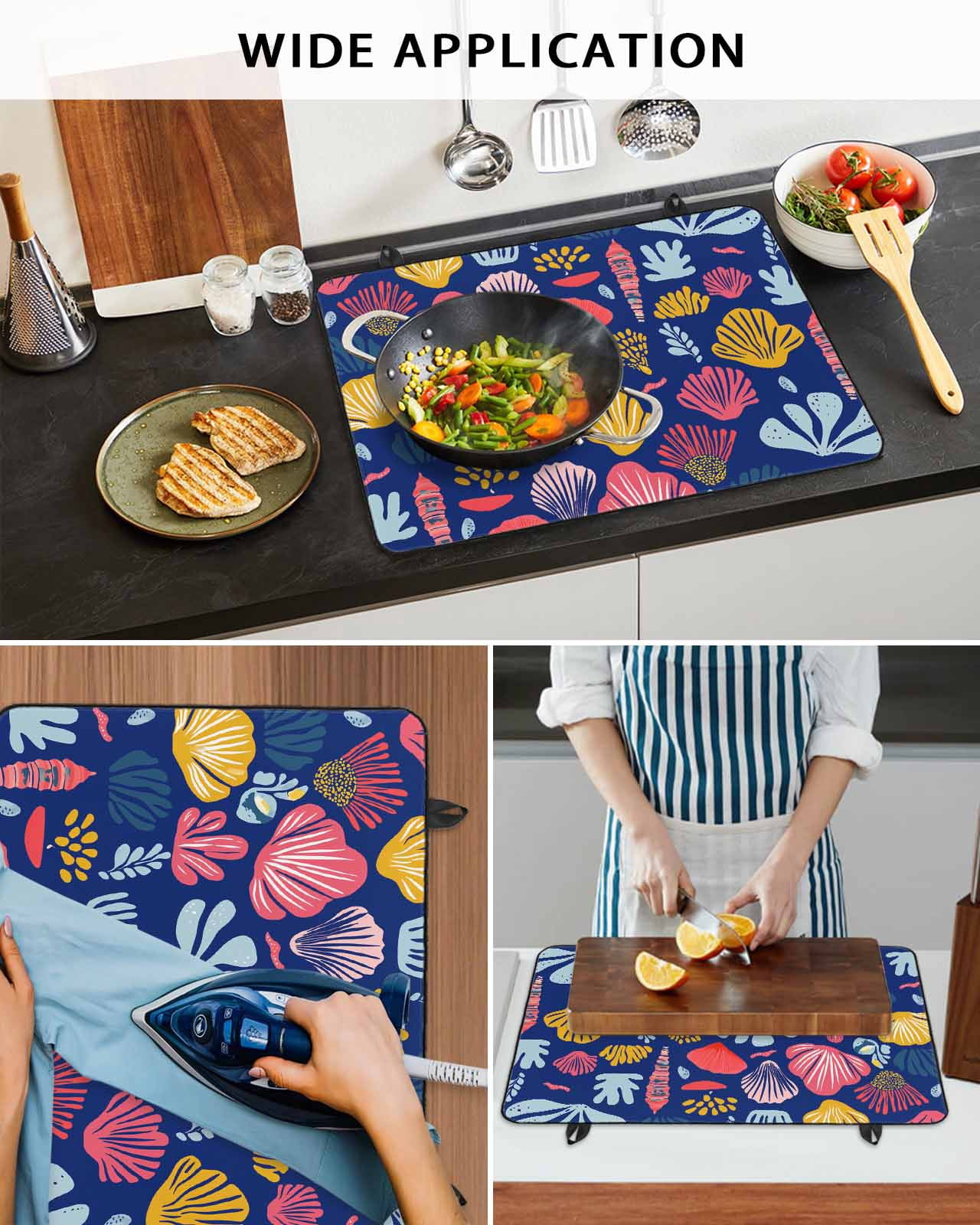 nqOlkjepod Large Induction Cooktop Protector Mat 24"x21", Blue Coastal Stove Top Covers for Electric Stove, Watercolor Summer Ocean Seashells Conch Stove Burner Cover Mats, Glass Top Stove Cover