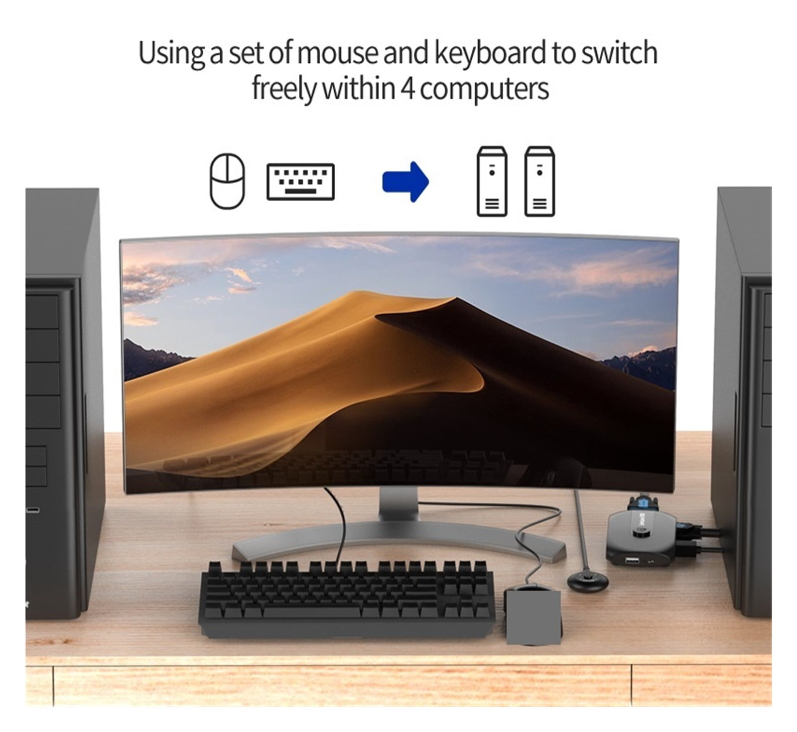4X1 VGA KVM Switch 1080P Video Switcher 4 In 1 Out Computer Laptop Share Monitor Mouse Keyboard Printer ,Unparalleled Video Performance