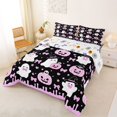 thumbnail image 2 of Homewish Girly Halloween Witch Ghost Queen Comforter Set,Pastel Pumpkin Print Comforter Sets Queen,Black Pink,Halloween Reversible,3pcs,1 Comforter and 2 Pillowcases, 2 of 7