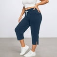 thumbnail image 2 of Capri Pants for Women Plus Size Casual Drawstring Elastic Waist Loose Fit Yoga Sweatpants with Pockets Activewear(Navy,S), 2 of 5