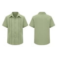 thumbnail image 4 of HAOTAGS Boys Button-Up Shirts, Solid Cotton-Linen Lace Trim Short-Sleeve Turn-Down Collar Casual Tops Green Size 14, 4 of 9