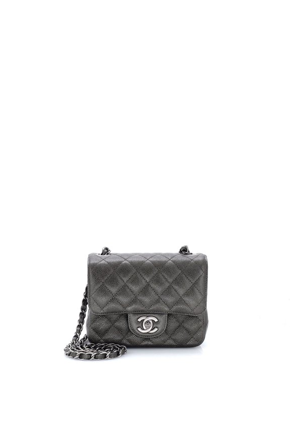 Pre-Owned Square Classic Single Flap Bag Quilted Iridescent Caviar Mini By Rebag