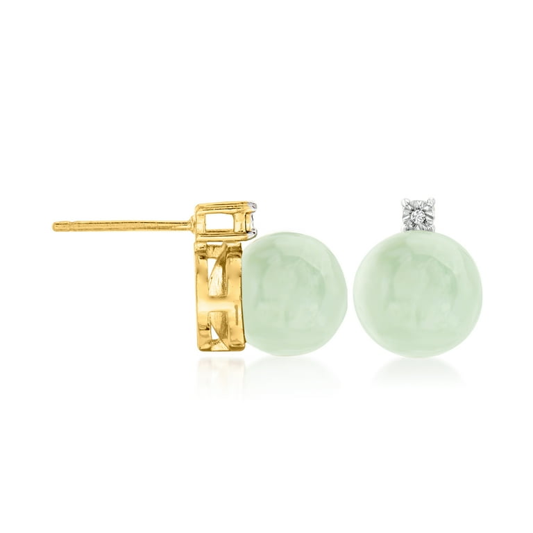 Ross Simons Jade Earrings With Diamond Accents in 18kt Gold Over