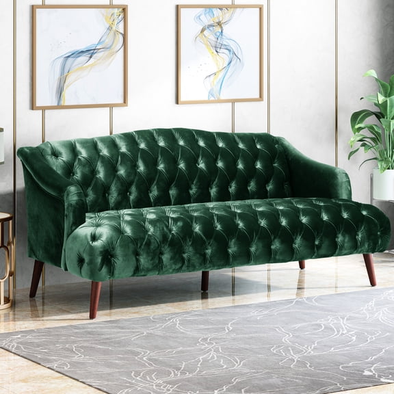 3 Velvet With Tapered Legs And Plywood Frame Elegant Living Room Button Tufting