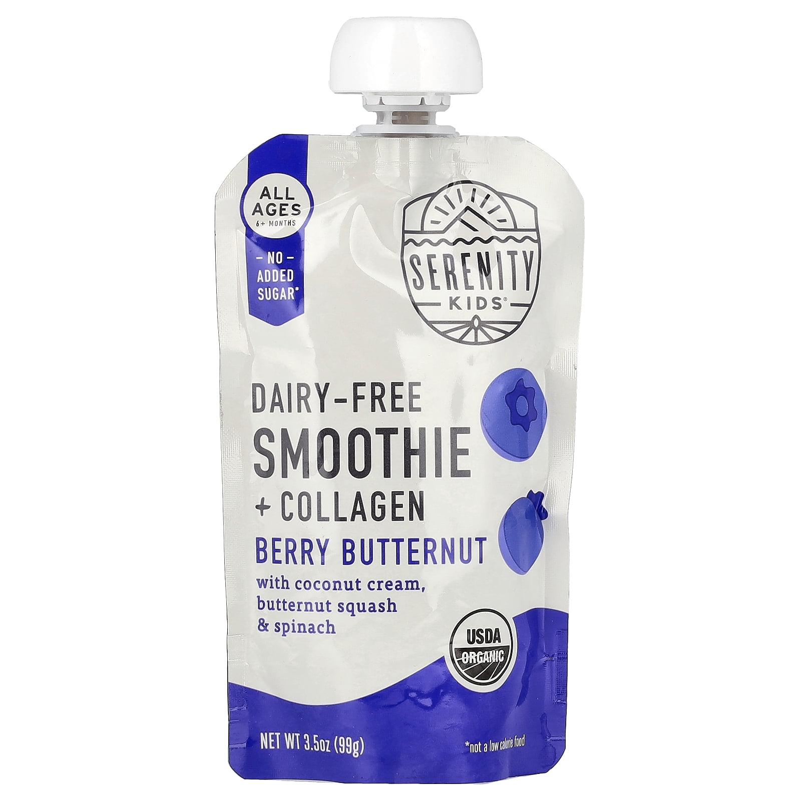 Serenity Kids Dairy-Free Smoothie + Collagen, All Ages 6+ Months, Berry Butternut, 6 Pouches, 3.5 oz (99 g) Each