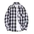 thumbnail image 3 of TKKCS Mens Flannel Plaid Shirt Button Down Collared Casual Long Sleeve Checkered Shacket with Chest Pocket White XL, 3 of 6
