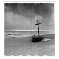 thumbnail image 3 of Ambesonne Grey Shower Curtain, Wreck Boat on the Beach, 69"Wx84"L, Black and White, 3 of 5