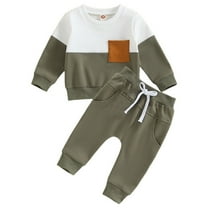 qiiinnHk Toddler Baby Boy Clothes Fall Winter Outfit Patchwork Long Sleeve Sweatshirt Tops Stretch Pants Playwear Toddler Sets for Boys 2-3 Years,Brown