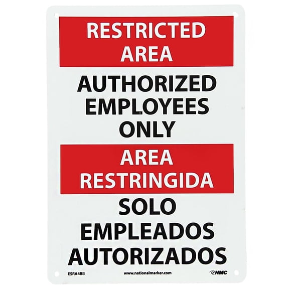 Restricted Area, Authorized Employees Only Bilingual, 14X10, Rigid Plastic, Notice Sign