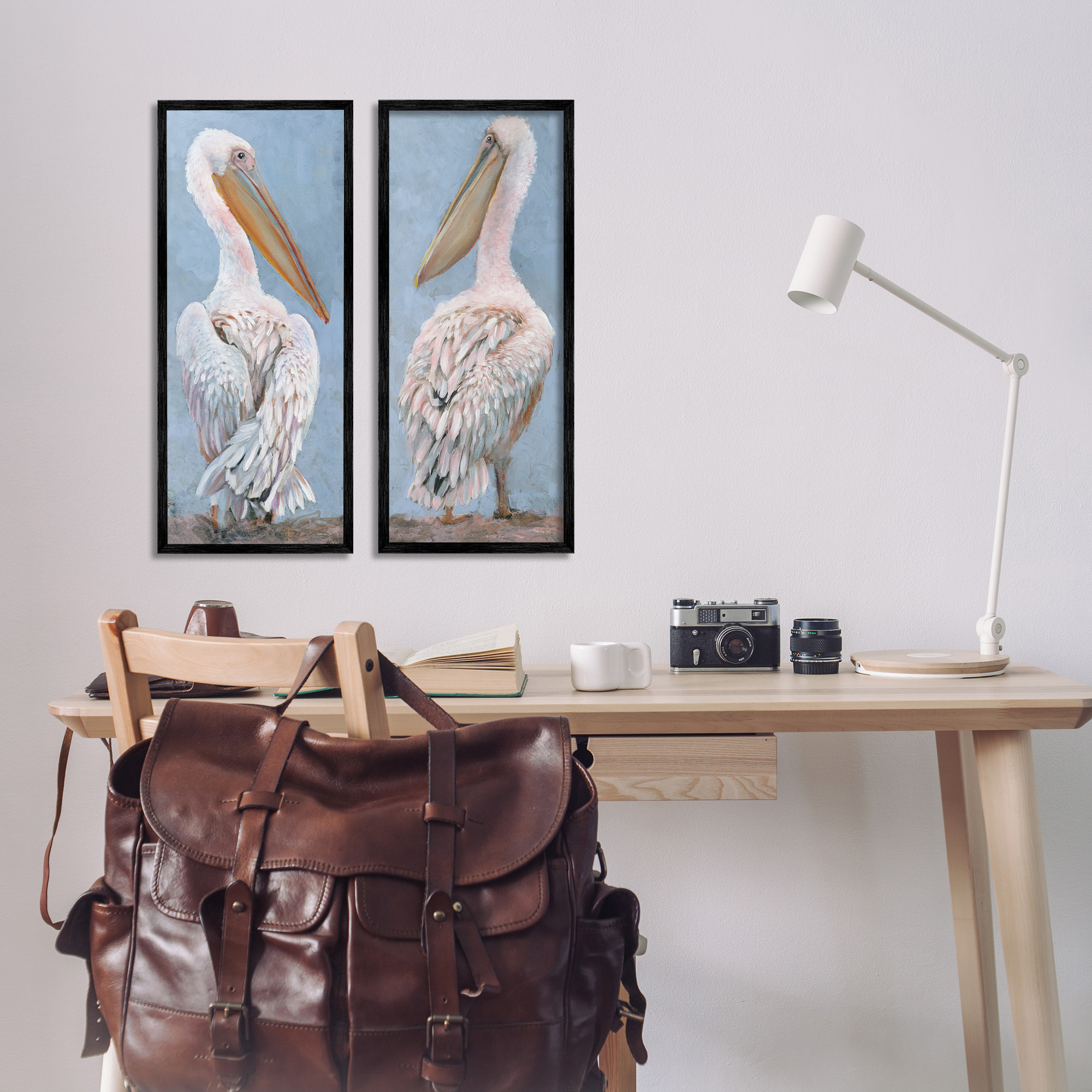 Stupell Industries Classic Pelicans Gazing Animals & Insects Painting Black Framed Art Print Wall Art, 10 x 24, Set of 2