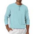 thumbnail image 3 of Men's Loose Fit Long Sleeve Henley Shirt Casual Button Placket Pullover Soft Lightweight Knit Top with Stand Collar for Daily Wear Light Blue XL, 3 of 7