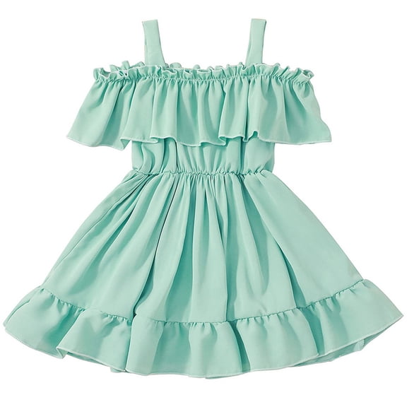 EnJoCho Girls Off Shoulder Pleated Dress Summer One Shoulder Skirt European Style Solid Color Casual Par𝗍y Outfit Rufled He𝗆 Lightweight Twirl Dress