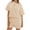 Beige, variant on Short Sleeved 2 Pieces Waffle Knit Set Casual .loose Tops and Shorts Pants Lounge Sets