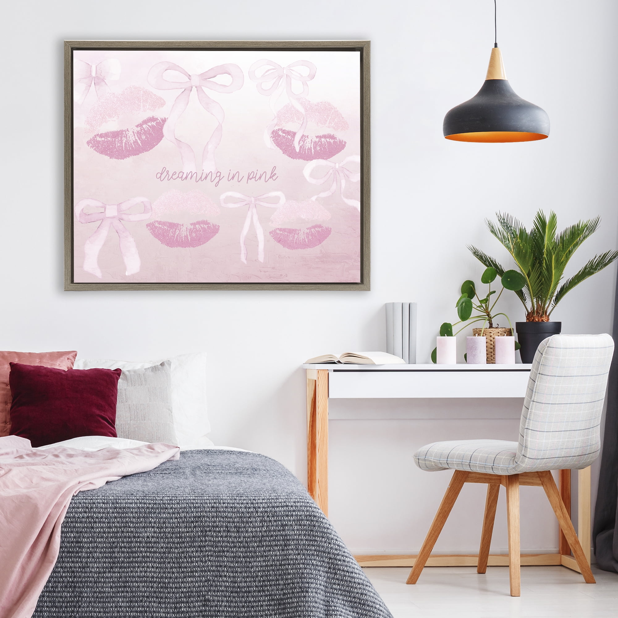 Dreaming In Pink Brown Framed Floater Canvas Wall Art, design by Kim Allen