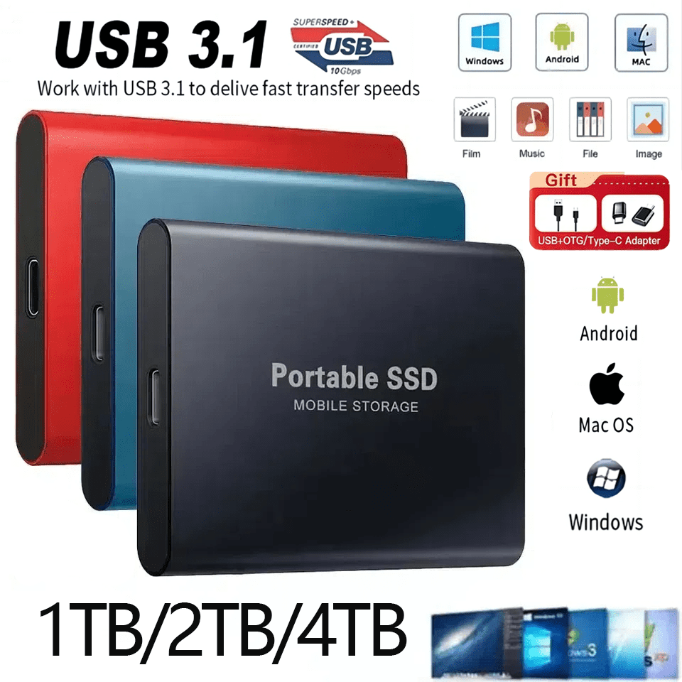 For xiaomil Portable SSD 1TB High speed Solid Hard Disk USB 3.1 Type C Original External Hard Drive 2TB 4TB For Laptop Phone MAC Walmart