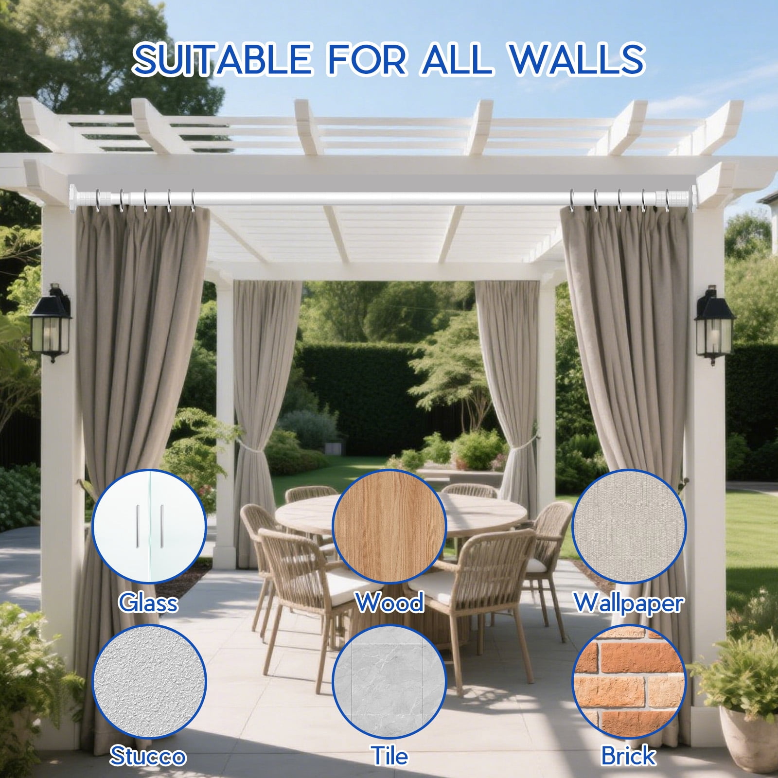 GIRACOA 2-in-1 Adjustable Curtain Rod, No Drill Tension & Screw Mount, Octagon Anti-Slip Base, Holds 40 lbs, Rust-Resistant for Bathroom Bedroom Living Room Patio (51-109 Inch, White)