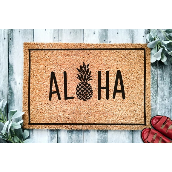 Aloha Pineapple Mat | Hawaiian Doormat | Hello Doormat | Welcome Mat | Beach Door Mat | Beach Gift | Home Doormat | Home Decor | Tropical