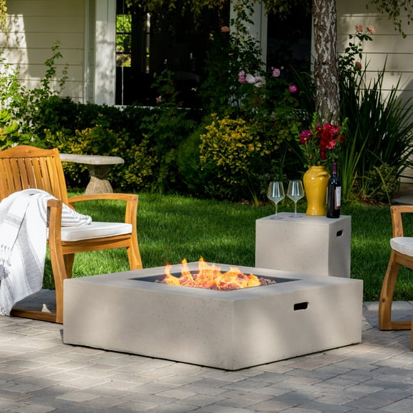 Alar Light Grey Square 50K BTU Outdoor Gas Fire Pit Table with Tank Holder
